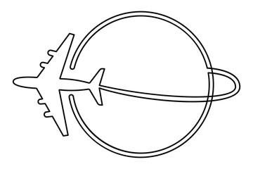 Airplane continuous line drawing flying around the globe
