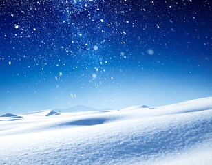 Snowy landscape under a clear blue sky with falling snowflakes