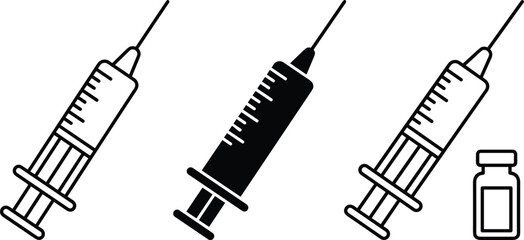 Medical syringe and vaccine vial isolated on white background, healthcare injection equipment illustration for vaccination, immunization, medicine and medical supplies