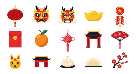Collection of decorative chinese new year festive symbols and elements