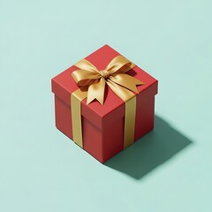 Red Gift Box with Golden Ribbon on Blue Background