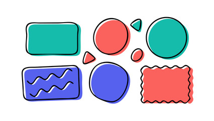 Colorful hand drawn abstract shapes with wavy lines and dots