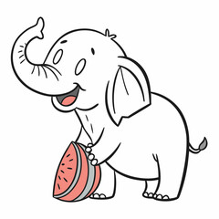 Cute cartoon elephant holding a slice of watermelon
