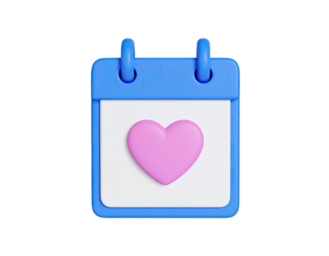 Romantic calendar with pink heart marking special date for love, celebration, and memorable relationship moments isolated on white background