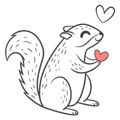 Cute squirrel holding pink heart with love hearts animal