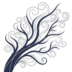 Dark blue abstract swirling vines on white background