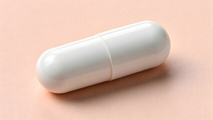 Sleek single-dose medical pod with refined smooth texture and subtle seam detailing on a pastel backdrop