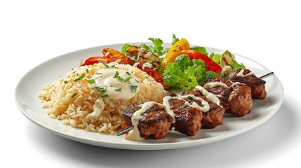 Mediterranean Kebab Skewers Served on a White Background