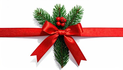 Elegant Festive Christmas Decoration with Red Ribbon and Pine Sprigs.