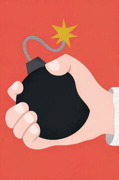 Hand holding a lit bomb