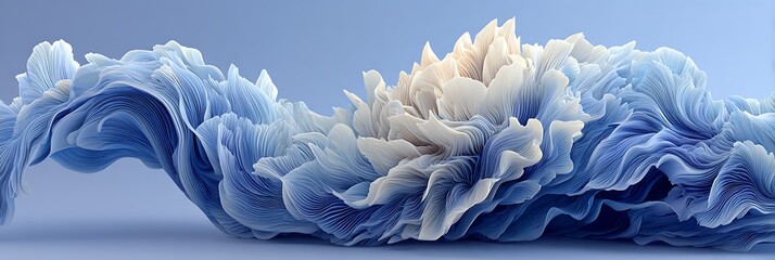 Echoes of classical music as soft blue waves folding into crystalline geometry