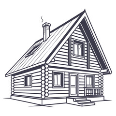 Log cabin with chimney and smoke illustration house