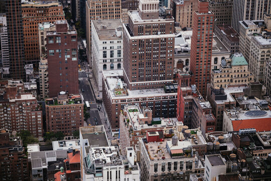 Dense Midtown Manhattan architecture from above