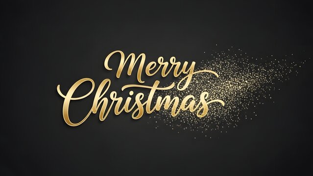 Elegant gold script typography saying merry christmas with sparkling glitter effect on a dark background, perfect for holiday greeting cards and celebration design