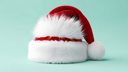 Red and White Santa Hat on Blue Background