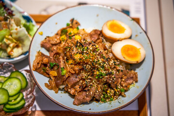 A bowl of delicious and fragrant Japanese-style grilled beef rice