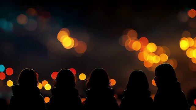 crowd of people in concert with bokeh lights seamless loop
