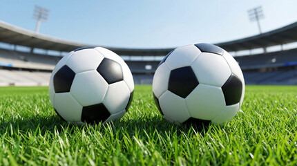Fototapeta premium Soccer Ball on the Green Field Inside a Stadium