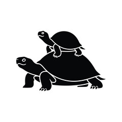 Mother baby turtle stack silhouette icon vector illustration