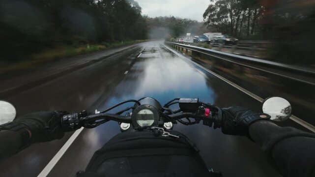 Riding POV in the rain and fog (10 bit)