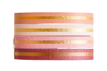 Stack of four colorful ribbons with gold accents isolated on transparent background