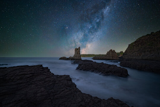 Cathedral rocks beach with Milky Way