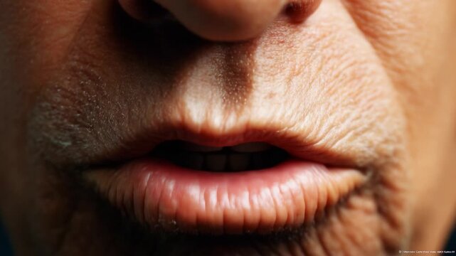 An Intimate Capture of Human Expressions: Close-Up Frames Spotlighting the Sublime Nuances of a Person's Lips and Smile Over Two Moments in Time