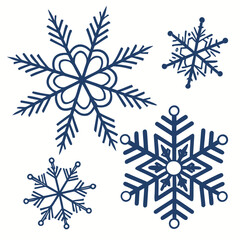 Fototapeta premium Four dark blue snowflakes on white background winter 1