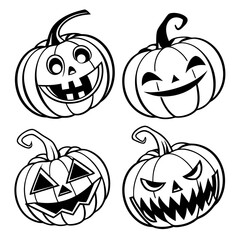 Four Jack O Lantern Faces With Different Expressions