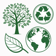 Green nature icons tree recycling symbol globe leaf