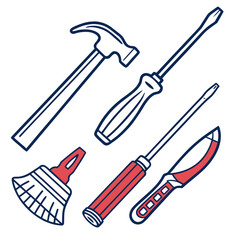 Hammer screwdriver brush and utility knife icons tool