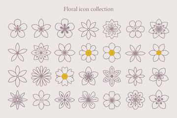 Set of 25 Delicate Floral Line Icons in a Clean Minimal Grid