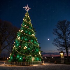 Obraz premium A christmas tree at nighttime