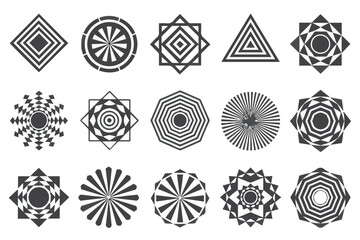 Set of 20 Black and White Geometric Mandala Line Symbols