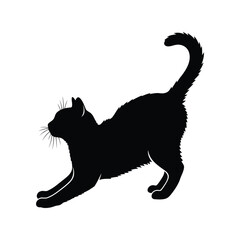 Elegant black cat silhouette stretching vector isolated