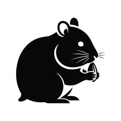 Black hamster silhouette icon eating seed   vector pet illustration