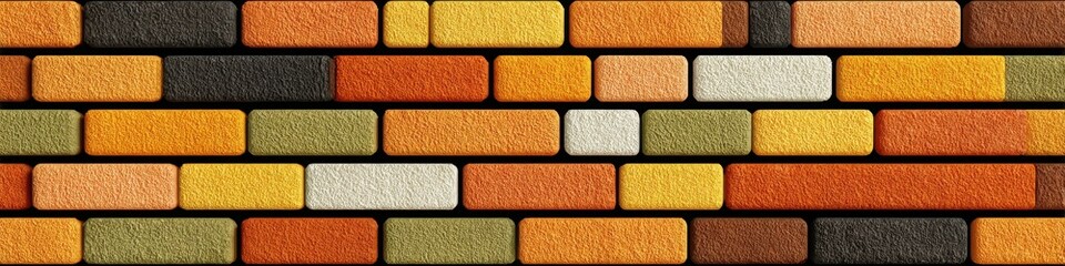 The colorful seamless brick wall presents an artistic abstract pattern, arranged in neat rows to create a unique and visually appealing textured surface.