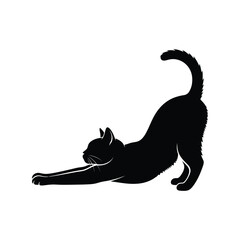 Elegant black cat stretching silhouette vector illustration
