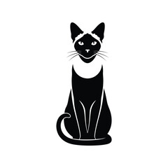 Elegant siamese cat vector art black white illustration