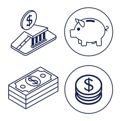 Finance and banking icons with dollar symbols money