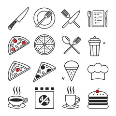 Food restaurant icons set with pizza coffee and burger