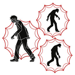 Four Black Zombie Silhouettes Walking On White Background