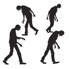 Four black zombie silhouettes walking on white dark