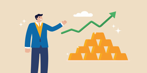 Businessman celebrating rising gold prices and financial success