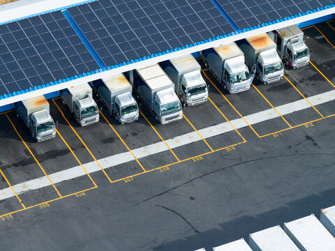 Solar Powered Delivery Trucks in Sustainable Parking Facility