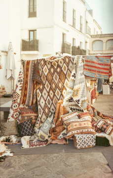 Film image of Arabic fabric stall at Almossassa fair in Badajoz