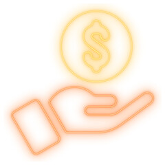 Orange Hand Offering Dollar Coin for Client Refunds, Benefits, and Customer Reward Programs