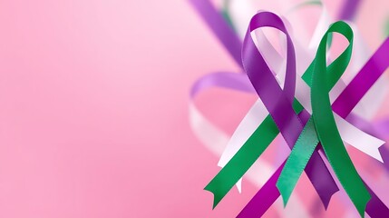 International Women's Day: Purple, White, and Green Ribbon Symbol

