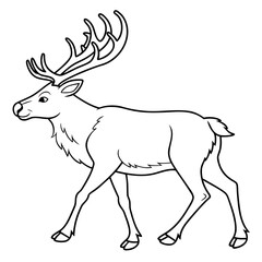 Reindeer outline walking profile on white background