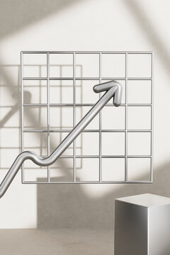 Centered 3D render of upward arrow on structured grid